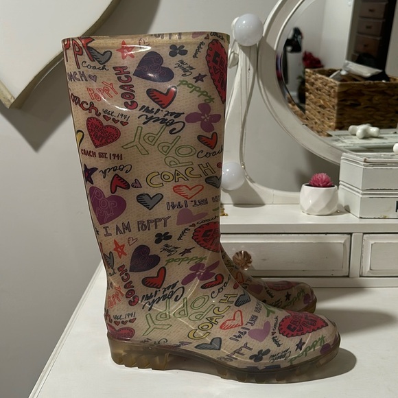 COACH POPPY RAIN BOOTS 7 - Picture 1 of 5